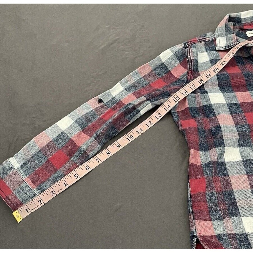 SNEAK PEEK Women Small Red Plaid Long Roll Tab Sleeve Button Down Shirt - Picture 11 of 11